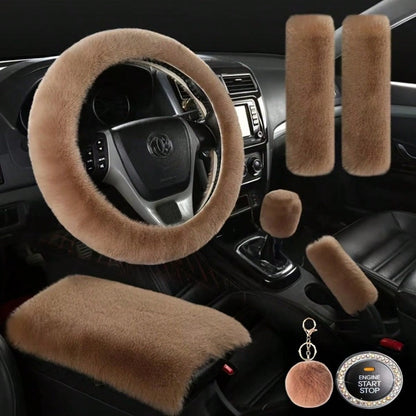 Plush Fluffy Steering Wheel Cover – Rex Rabbit Fur Texture, Universal Fit, 12 Colors (Black, Pink, Purple, Red & More)