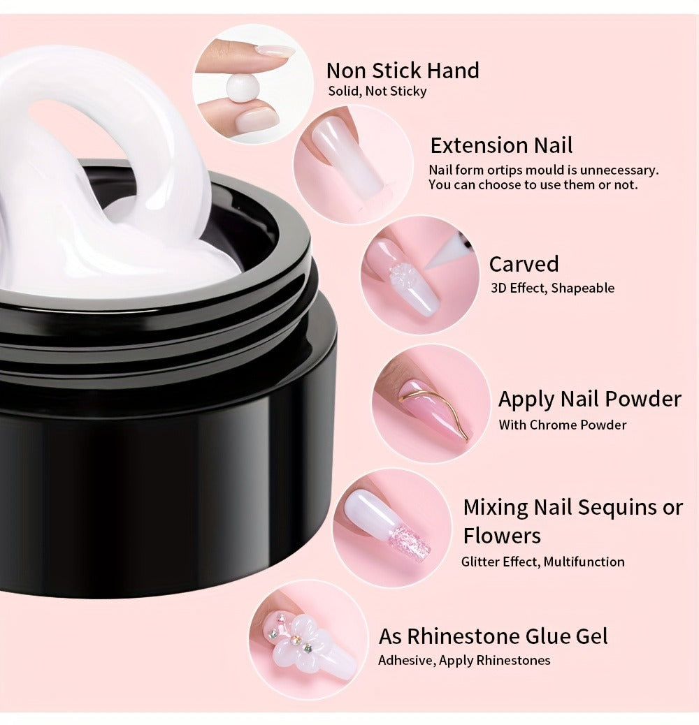 Builder Gel Nail Extension Starter Kit 5pcs Clear Nude Solid – Hard Gel Sculpting Set with Flower Molds & Sculpting Brush for 3D Floral Nail