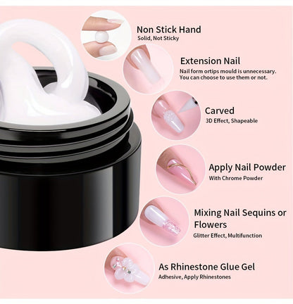 Builder Gel Nail Extension Starter Kit 5pcs Clear Nude Solid – Hard Gel Sculpting Set with Flower Molds & Sculpting Brush for 3D Floral Nail