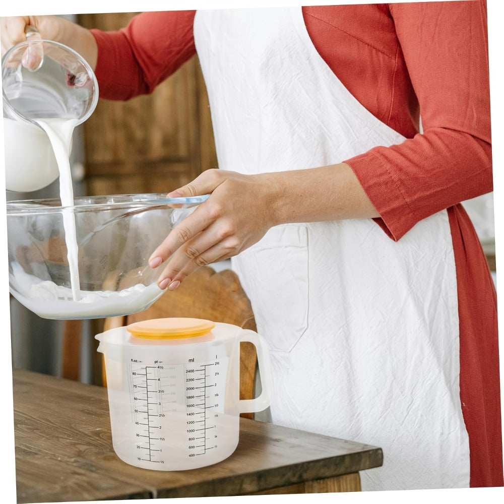 Mixing Bowl with Lid 2.5L Large Salad Bowl with Measuring Cup and Scale Splash Proof Durable for Home Cooking, Dining and Outdoor Meals