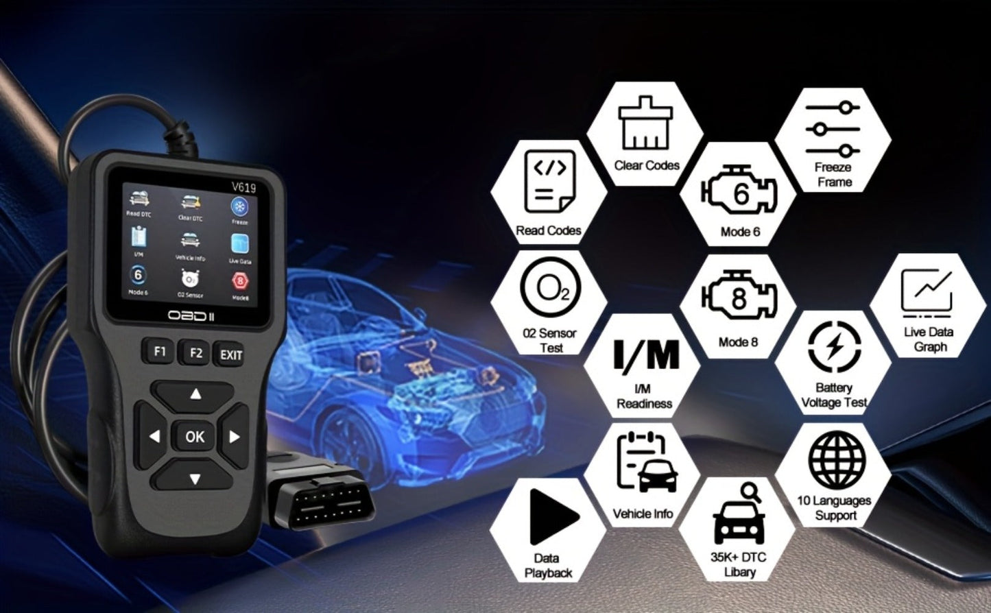 OBD2 Scanner Diagnostic Tool with 35, 901 DTC Library, Check Engine Code Reader, Live Data & Battery Test for 1996+ Cars