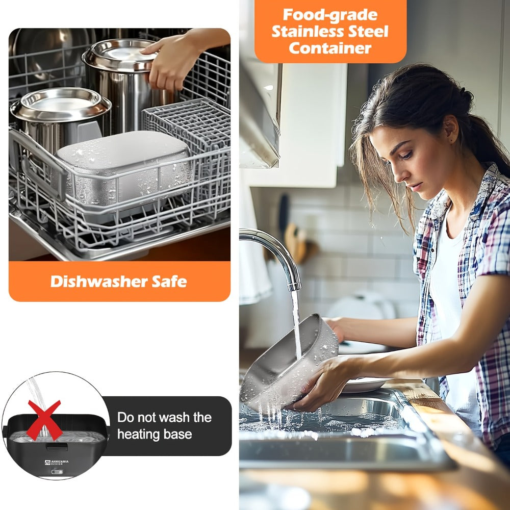 Electric Lunch Box Portable Food Warmer 60oz, 110V Home & 12V/24V Car Heated Meal Container, Stainless Steel