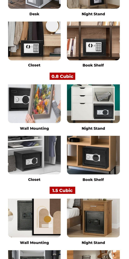 Fireproof Home Safe Box with Digital Keypad and Key Lock Steel Security Safe for Money for Entryways, Bedrooms and Living Spaces