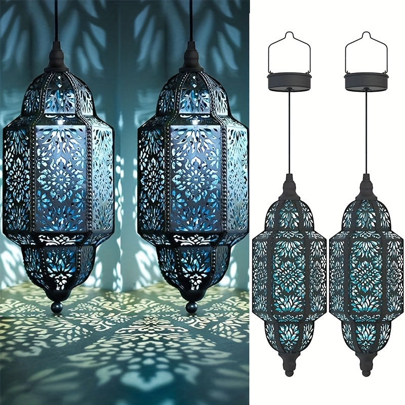 Solar Lanterns Outdoor 2 Pack Moroccan Cut-Out Design Garden Pathway Patio Lantern Lights Gold Purple White Copper