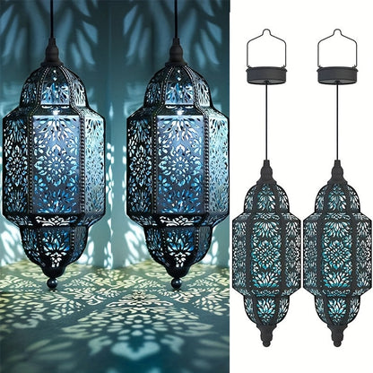 Solar Lanterns Outdoor 2 Pack Moroccan Cut-Out Design Garden Pathway Patio Lantern Lights Gold Purple White Copper