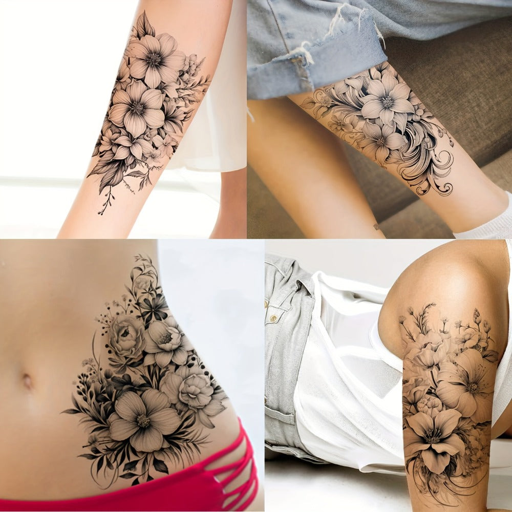 Temporary Tattoos GLARYYEARS 44-Sheet Black Floral, Butterfly and Snake Set with 9 Large and 35 Small Designs