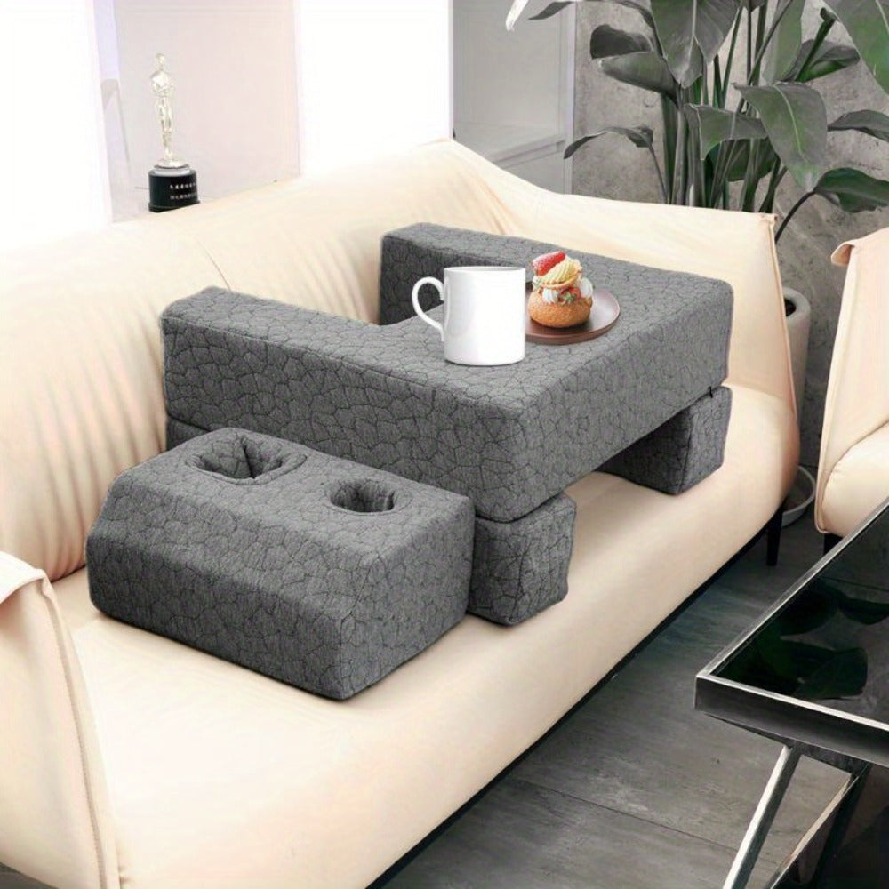 Modular Gray Reading and Gaming Cushion with Armrests, Cup Holders, Side Pockets and Detachable Sections