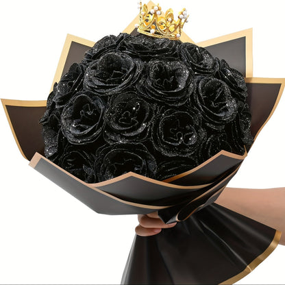 Artificial Flowers Glitter Rose Bouquet in 24 or 36-Piece Sets with Nine Sparkling Color Options