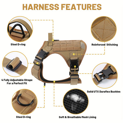 Dog Tactical Harness No-Pull Chest Vest with Handle – Adjustable Military Style Pet Harness for Small Medium Large Dogs