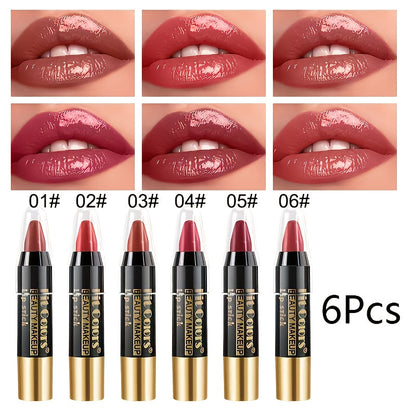 Glossy Crayon Lipstick Set 6 Pack Nourishing Lip Color, for Makeup, Travel and Everyday Vanity Use