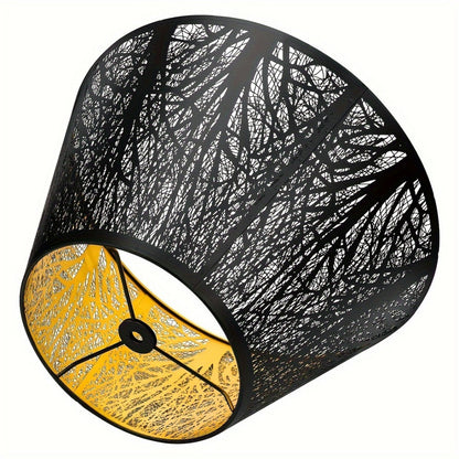 Metal Lampshade Etched Forest & Leaf Design | Black Exterior Gold Interior | Barrel Lamp Shade for Table Lamp & Floor Lamp |