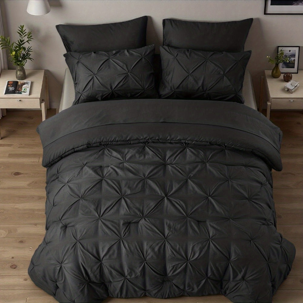 Comforter Set Luxurious Pleated 5/7pcs Bed in a Bag, Plush Fiber Fill, Year-Round Warmth - Quilted Comforter