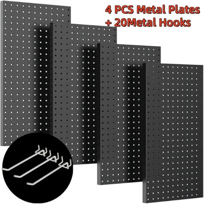 Pegboard Wall Organizer with Metal Hooks - Garage Tool Storage Board for Workshop Warehouse for Entryways, Bedrooms and Living Spaces