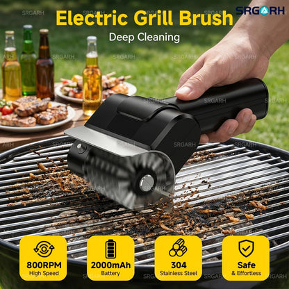 Electric BBQ Grill Brush Cordless Rechargeable Grill Cleaner with 800 RPM Rotating Head, 2000mAh Battery