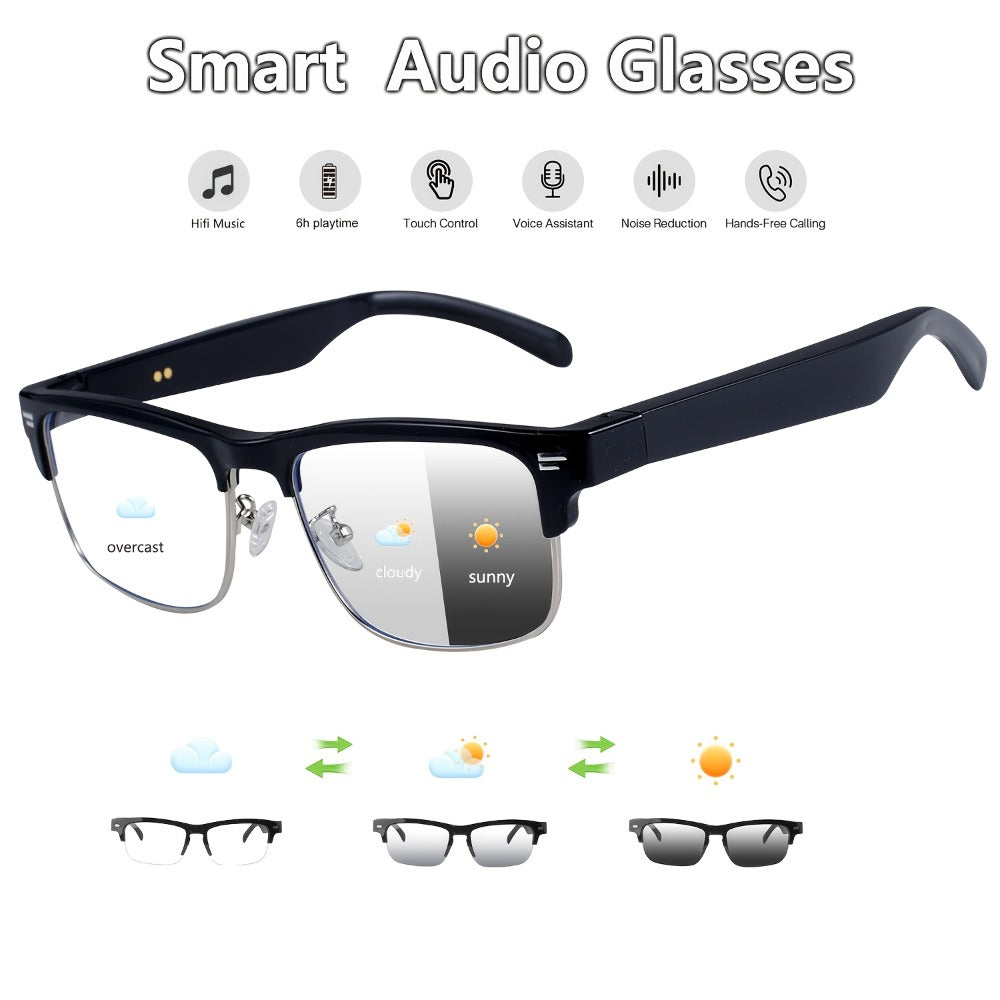 Smart Glasses Photochromic Audio Eyewear with Open-Ear Speaker, Microphone and Metal or Plastic Frames