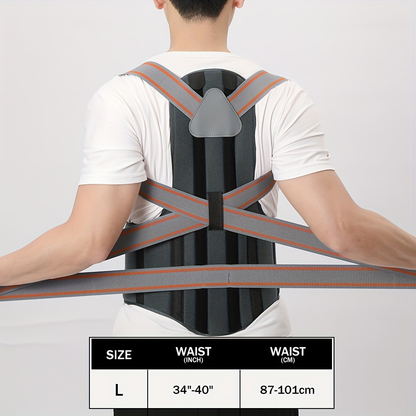 Adjustable Full-Back Posture Brace with Cross Straps, Support Panel and L or XL Fit Options