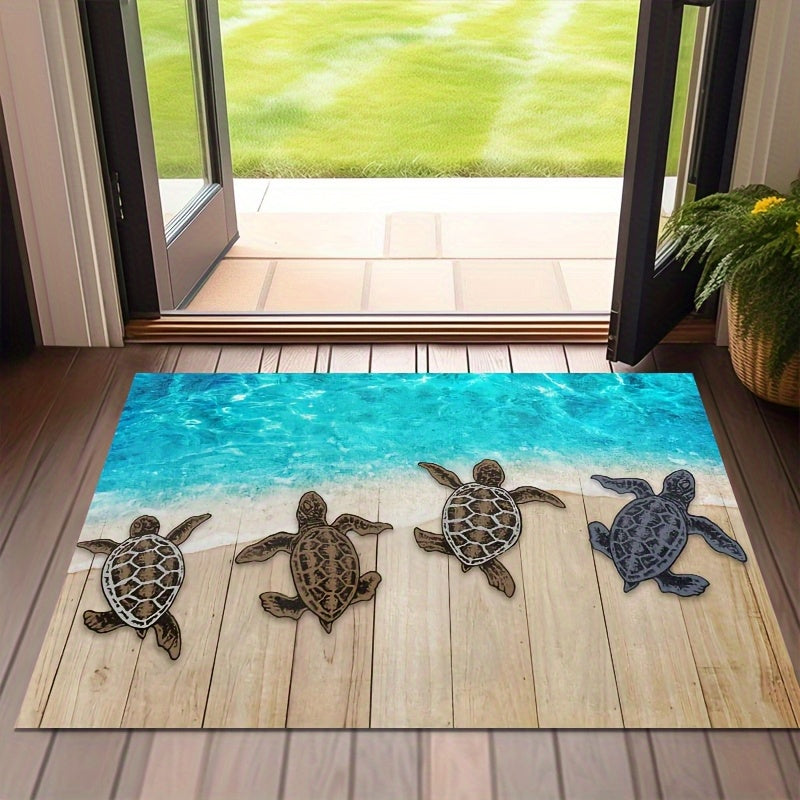 Beach Turtle Door Mat Non-Slip Indoor Outdoor Entrance Rug – Ocean Design Coastal Home Decor Welcome Mat Durable Floor Mat