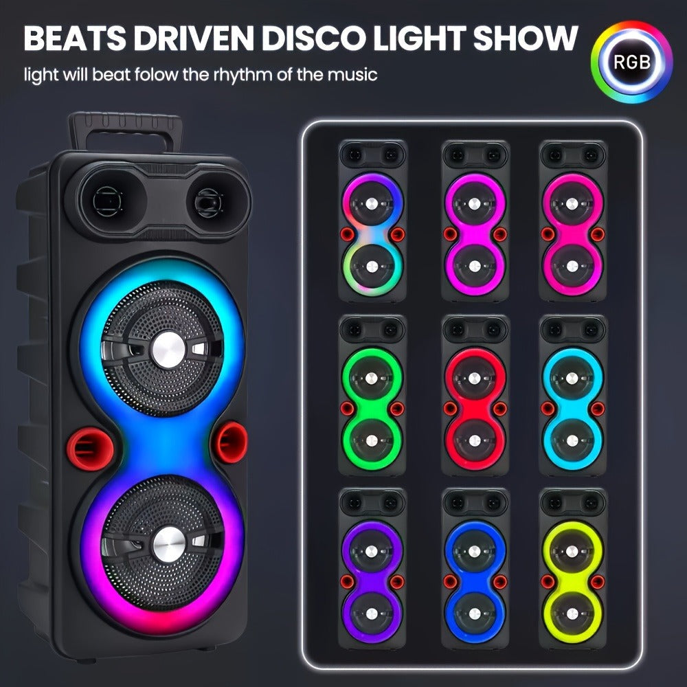 Dual 8.5" Subwoofer Party Speaker 6000W with RGB Lights | Portable Wireless Bluetooth 5.0, TWS Stereo Pairing, FM Radio, Built-in Mic