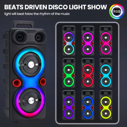 Dual 8.5" Subwoofer Party Speaker 6000W with RGB Lights | Portable Wireless Bluetooth 5.0, TWS Stereo Pairing, FM Radio, Built-in Mic
