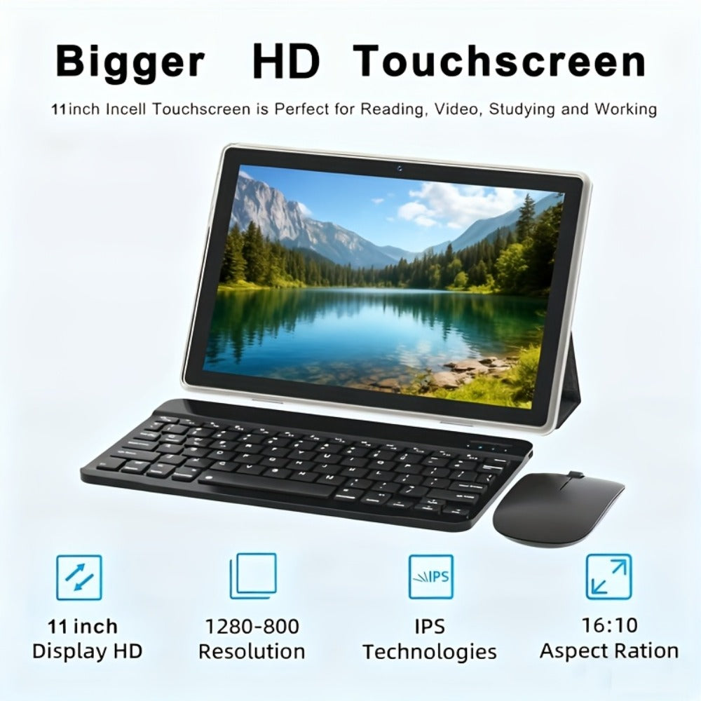 11-Inch Android 15 Tablet Bundle with 12GB Memory, 128GB Storage, Keyboard Case, Stylus and Mouse