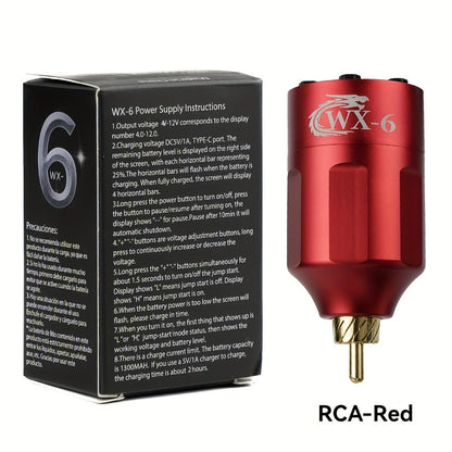 WX-6 Rechargeable Tattoo Power Supply with LED Display and Four RCA or DC Color Configurations