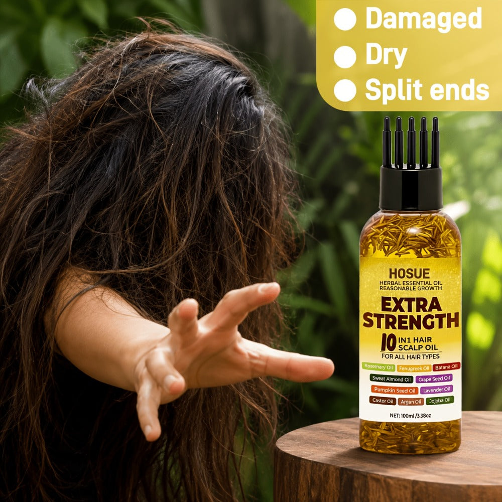 Hair Growth Oil 10-in-1 Botanical Herbal Blend Batana Rosemary Fenugreek Castor Red Onion Ginseng Turmeric Pumpkin Seed Nourishes