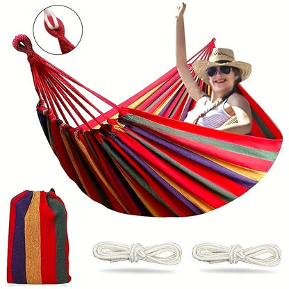 Striped Outdoor Hammock, 94.49 x 31.5 Inches with Two Ropes, Carry Bag and 330 lb Load-Limit Marking
