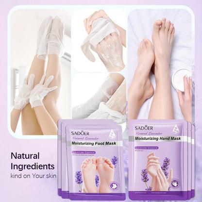 Hand and Foot Mask Set 12pcs Lavender Moisturizing – Deep Hydrating Gloves & Socks for Dry Cracked Skin, Non-Greasy Moisture Essence
