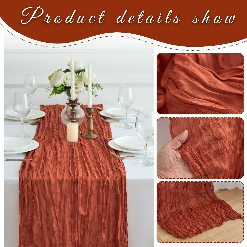Ten-Piece Cheesecloth Table Runner Set, 19.6 x 120 Inches Each in Five Colors for Dining and Events