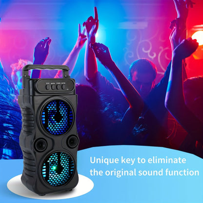 Portable Bluetooth Speaker with Dual Subwoofers, Color Lights, TWS, FM, USB, AUX, TF and Mic Input