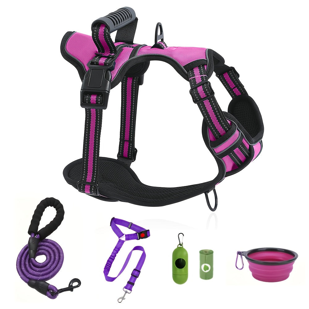 Dog Harness and Leash Set No-Pull Reflective Adjustable Oxford Vest with 2 Leash Clips Easy Control Handle for Small Medium Large Dogs XS-XL