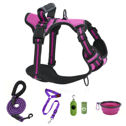 Dog Harness and Leash Set No-Pull Reflective Adjustable Oxford Vest with 2 Leash Clips Easy Control Handle for Small Medium Large Dogs XS-XL