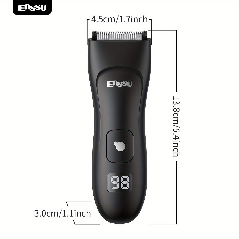 Ceramic-Blade Body Hair Trimmer with IPX7 Rating, LCD Display, Charging Stand and Black Housing