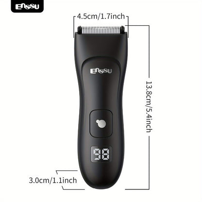 Ceramic-Blade Body Hair Trimmer with IPX7 Rating, LCD Display, Charging Stand and Black Housing