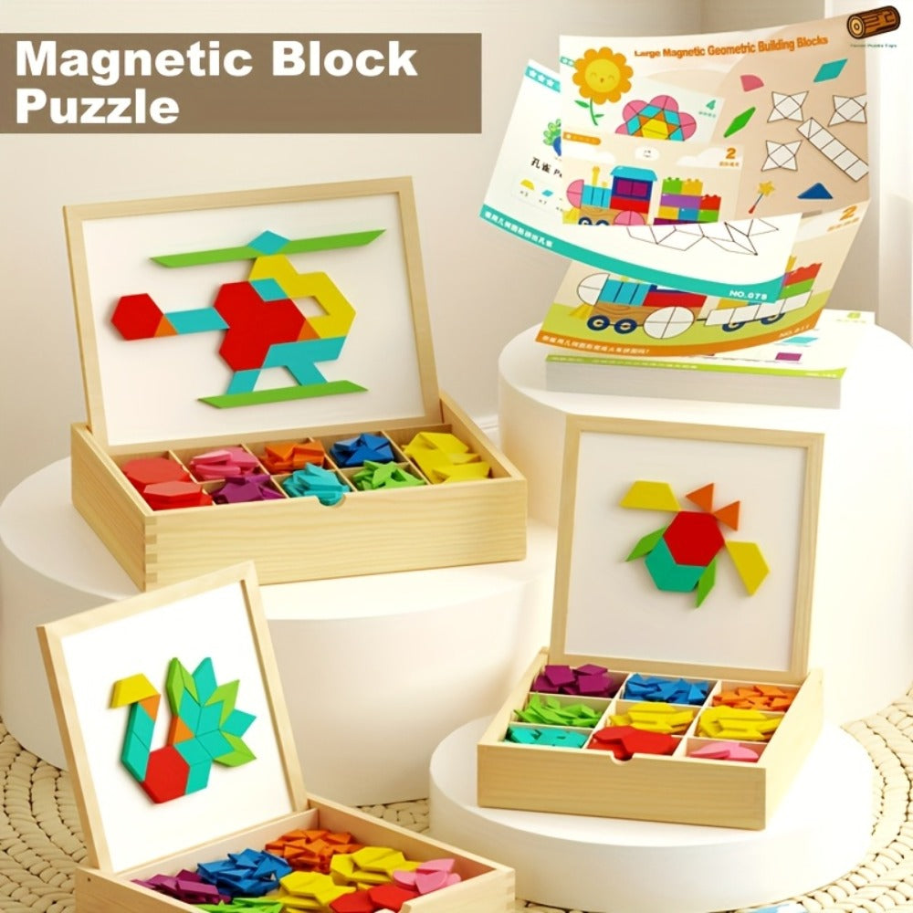 Magnetic Wooden Puzzle Board for Kids, 128/180/220/280 PCS Geometric Shape Recognition & Logical Thinking Toy
