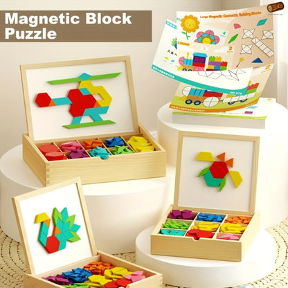 Magnetic Wooden Puzzle Board for Kids, 128/180/220/280 PCS Geometric Shape Recognition & Logical Thinking Toy