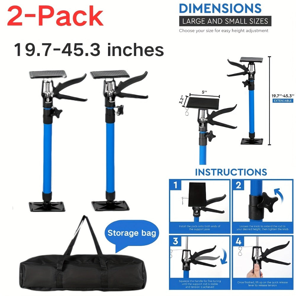 Adjustable Steel Support Rods for Drywall & Cabinet Installation, Extendable Construction Support Poles 19.7"-45.3" / 45"-114"