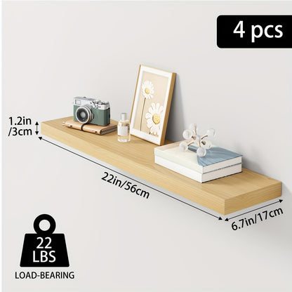 Floating Shelves Wall Mounted Set of 4 – 22 Inch Wall Shelves with Invisible Brackets for Bathroom Living Room Bedroom Kitchen Decor