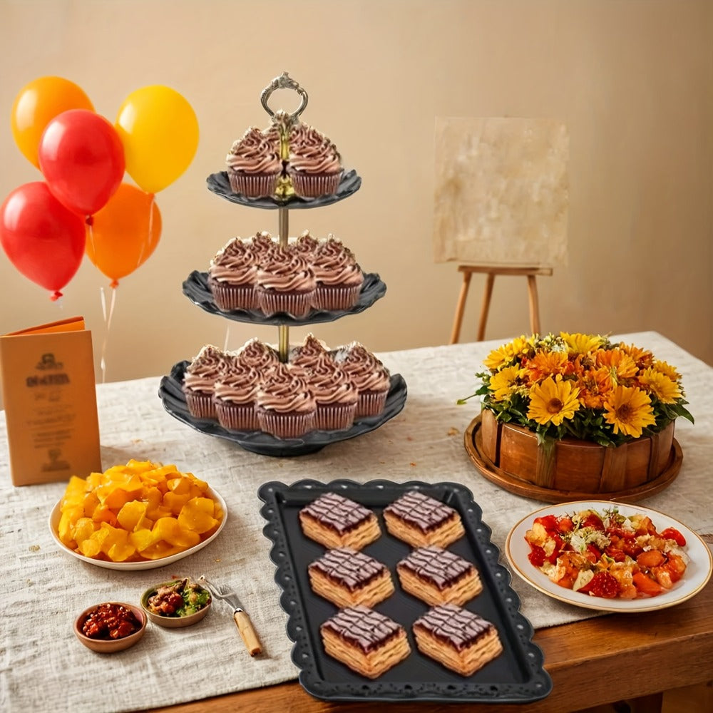 Cake Stand Set 10-Piece Black Tiered Cupcake Stands with Appetizer Trays for Birthday Baby for Entryways, Bedrooms and Living Spaces