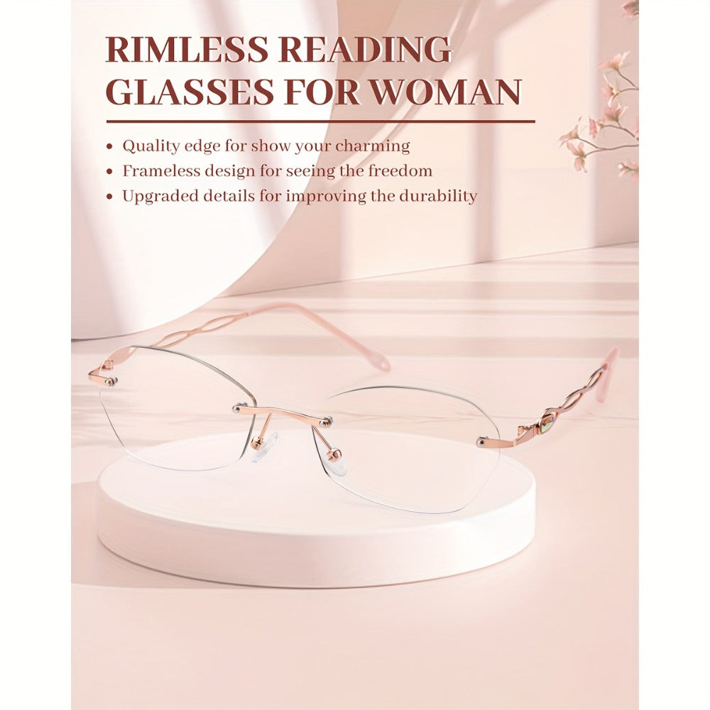 Reading Glasses – Three-Pair Rimless Metal Readers in Multiple Colors and Strengths with Multiple Strength and Color Options