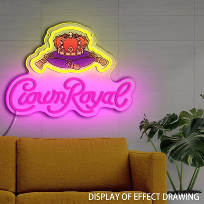 Crown Royal Neon Sign USB Powered LED Wall Art Glow Pendant Pink Orange UV Print for Game for Entryways, Bedrooms and Living Spaces