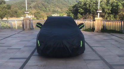 210T 6-Layer Full Car Cover for SUV & Sedan – All Weather Waterproof, UV, Snow & Dust Proof with Reflective Strips – XL & XXL Black