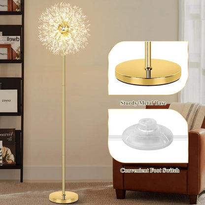 Crystal Floor Lamp Living Room 69 Inch Modern Standing Lamp, 738pcs K9 Crystals, 9 LED Bulbs, Antique Brass & Gold Finish