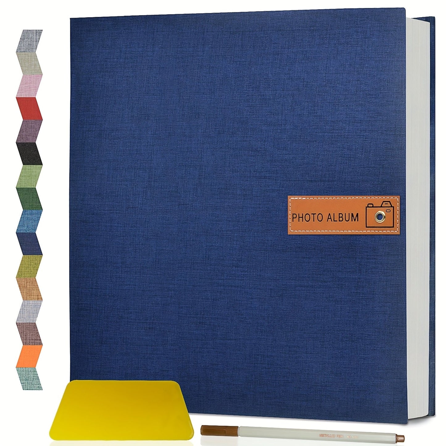 Self Adhesive Photo Album Scrapbook – Large Linen Cover Memory Book for 4x6 5x7 8x10 Photos, DIY Picture Book with Metal Pen, Gift for Mom