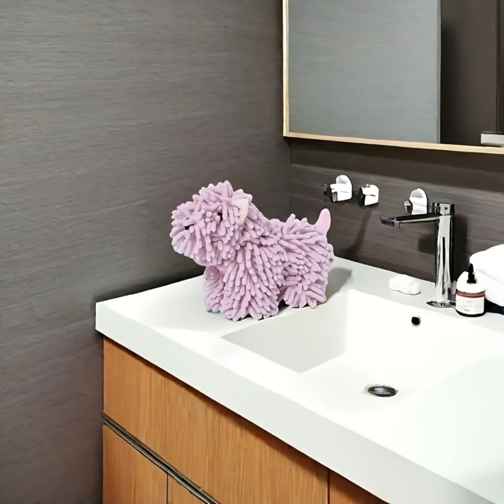 Cute Puppy Hand Towel Wall-Hanging Kitchen Bathroom Towel – Soft Absorbent Cartoon Dog Decorative Cloth 150g/㎡