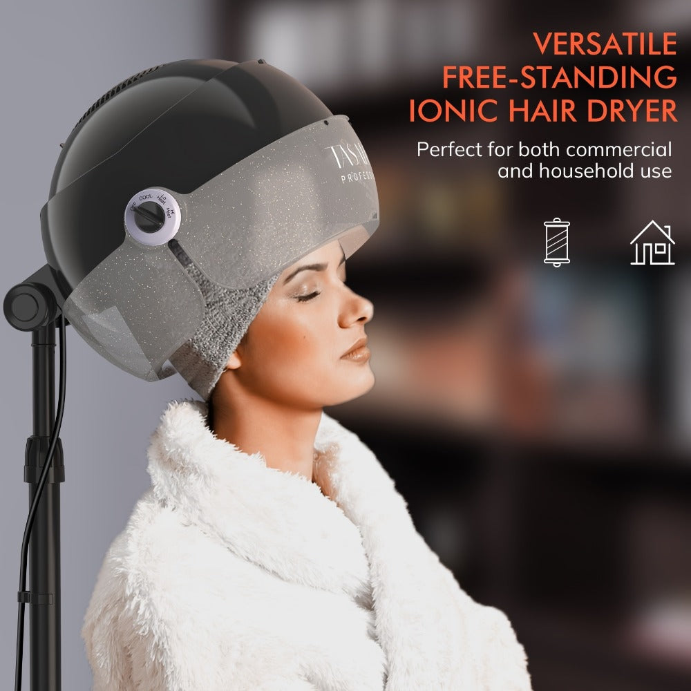 Hooded Hair Dryer 1875W Ionic Standing Bonnet Dryer on Wheels, 3 Heat Settings, Height Adjustable 30-55"