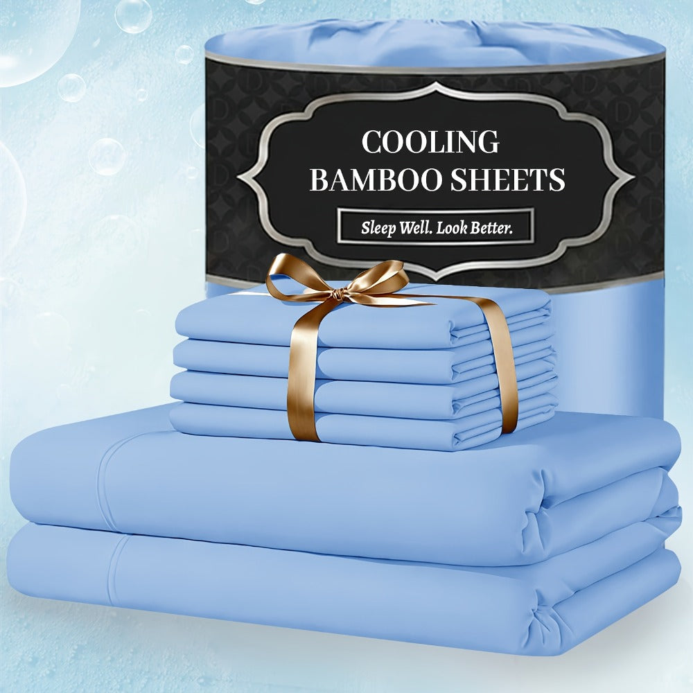 Bed Sheet Set 4-Piece Bamboo-Derived Fabric with Available Extra-Deep Pocket and Eighteen Colors