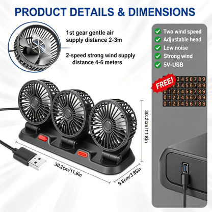 USB 3-Head Desk Fan Quiet Operation Adjustable Speed Powerful Efficient Cooling for Home for Home, Office and Desktop Air Circulation