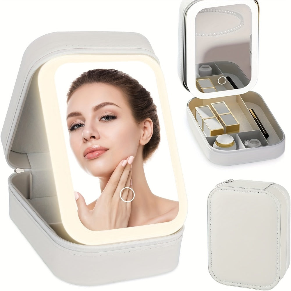 Lighted Makeup Case with LED Mirror & Cosmetic Organizer – 1200mAh Rechargeable USB Travel, for Makeup, Travel and Everyday Vanity Use