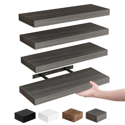15.8-Inch Floating Wall Shelf Set with Concealed-Style Brackets, Five Finishes and 4- or 8-Piece Options
